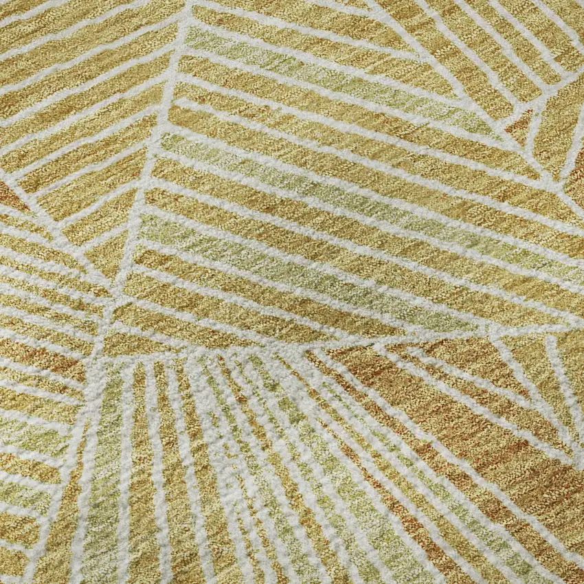 Gold And Beige Geometric Washable Area Rug With UV Protection Photo 1