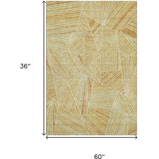 Gold And Beige Geometric Washable Area Rug With UV Protection Photo 3
