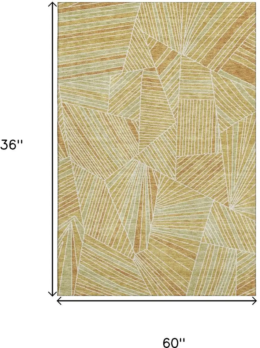 Gold And Beige Geometric Washable Area Rug With UV Protection Photo 3