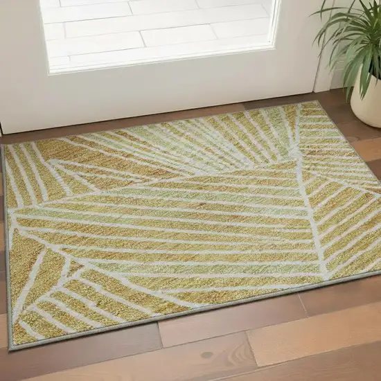 Gold And Beige Geometric Washable Area Rug With UV Protection Photo 2