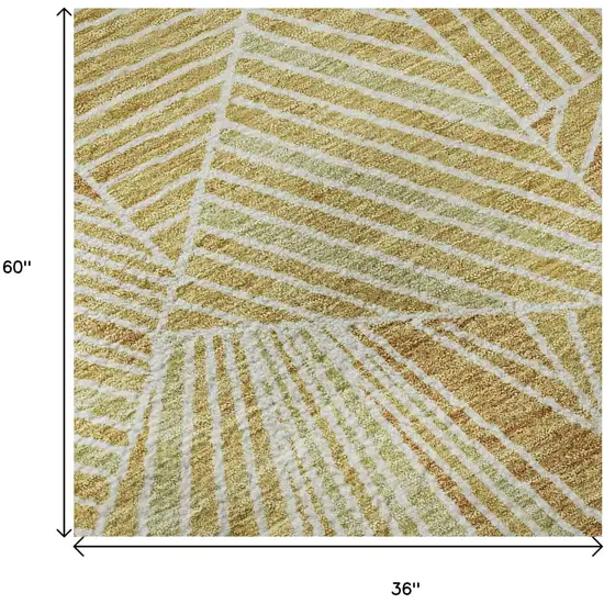 Gold And Beige Geometric Washable Area Rug With UV Protection Photo 9