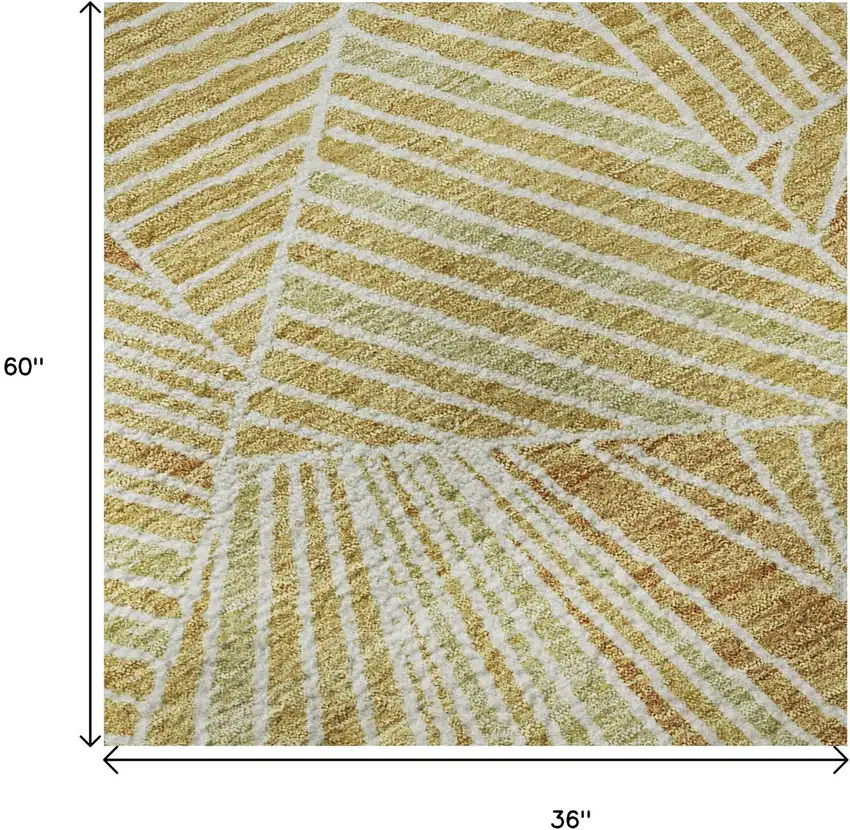 Gold And Beige Geometric Washable Area Rug With UV Protection Photo 9