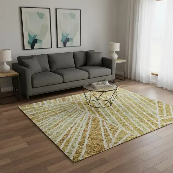 Gold And Beige Geometric Washable Area Rug With UV Protection Photo 2