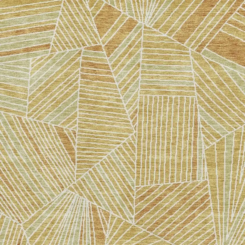 Gold And Beige Geometric Washable Area Rug With UV Protection Photo 4