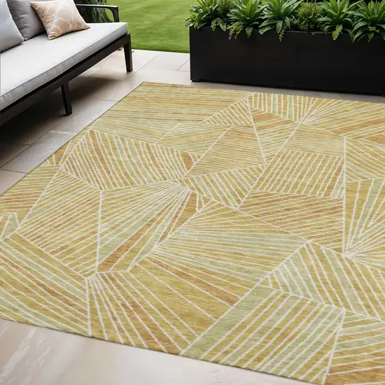 Gold And Beige Geometric Washable Area Rug With UV Protection Photo 1