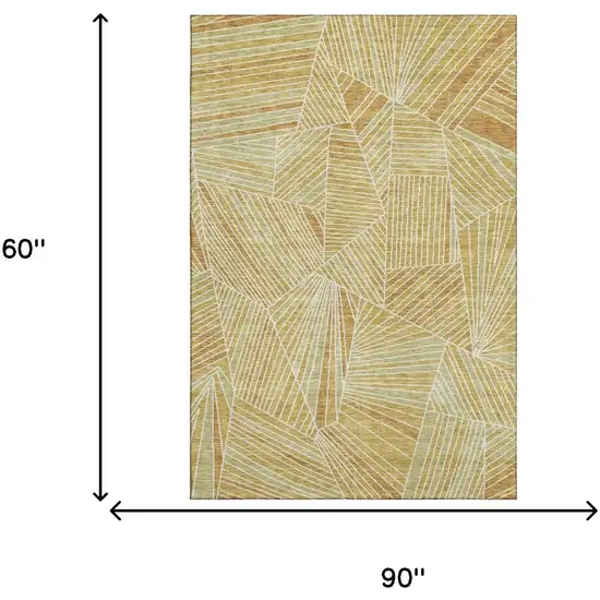 Gold And Beige Geometric Washable Area Rug With UV Protection Photo 3