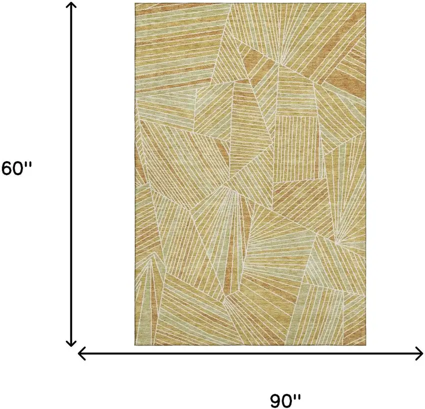 Gold And Beige Geometric Washable Area Rug With UV Protection Photo 3