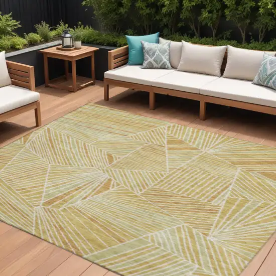Gold And Beige Geometric Washable Area Rug With UV Protection Photo 1