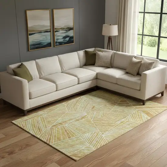 Gold And Beige Geometric Washable Area Rug With UV Protection Photo 1