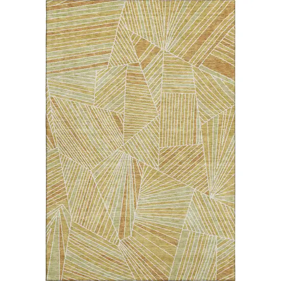 Gold And Beige Geometric Washable Area Rug With UV Protection Photo 6