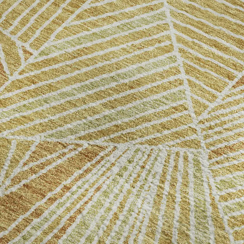 Gold And Beige Geometric Washable Area Rug With UV Protection Photo 3