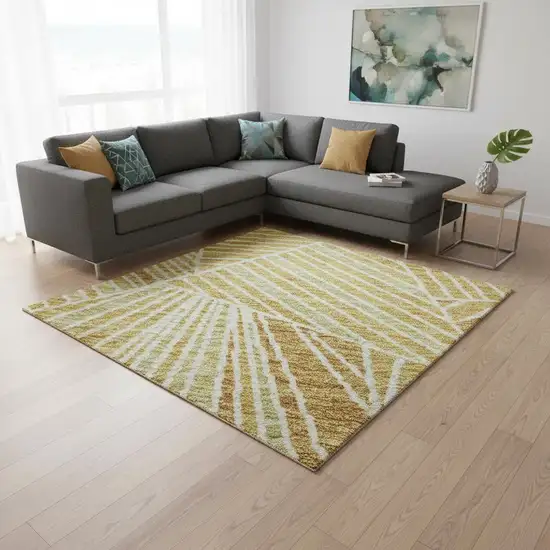 Gold And Beige Geometric Washable Area Rug With UV Protection Photo 2