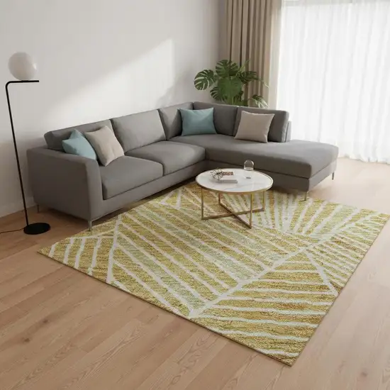 Gold And Beige Geometric Washable Area Rug With UV Protection Photo 2