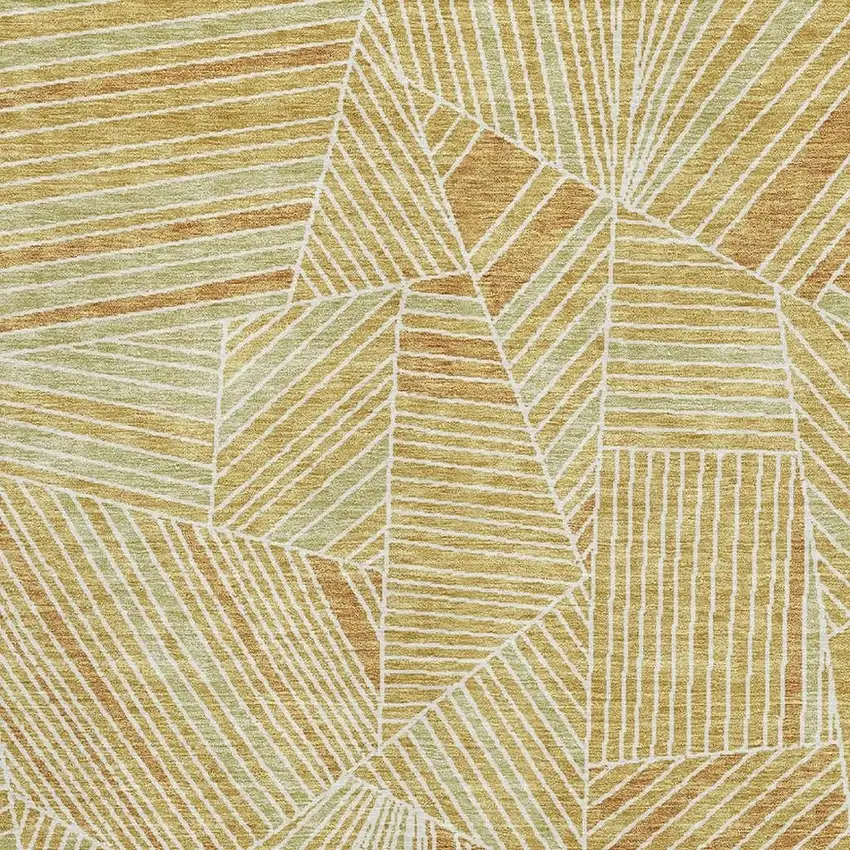 Gold And Beige Geometric Washable Area Rug With UV Protection Photo 3