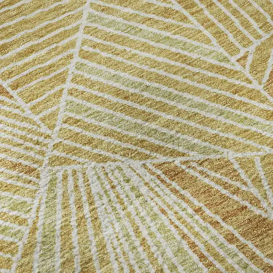 Gold And Beige Geometric Washable Area Rug With UV Protection Photo 1