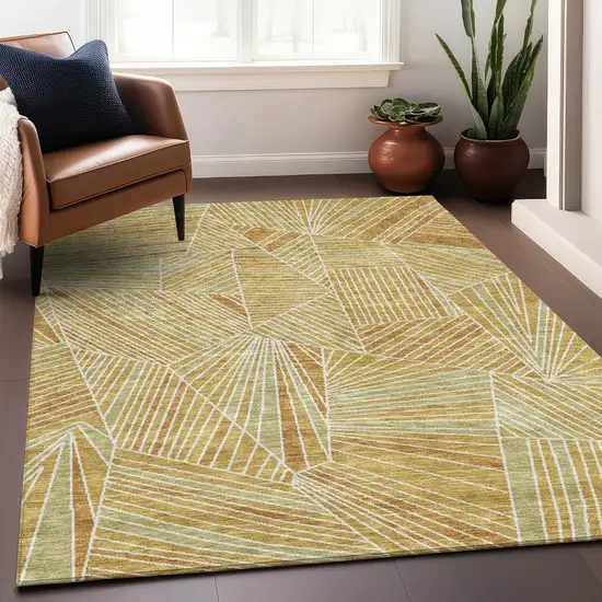 Gold And Beige Geometric Washable Area Rug With UV Protection Photo 4