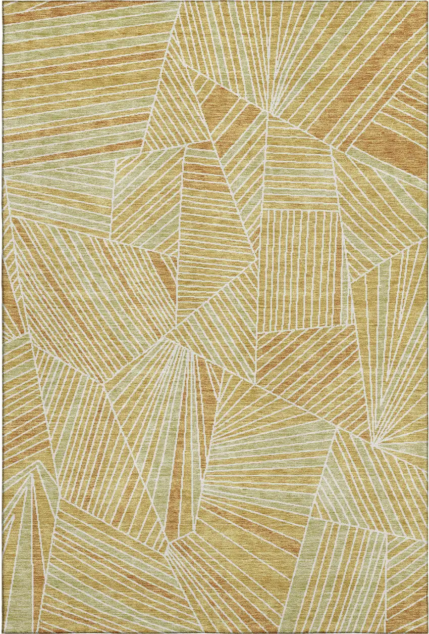 Gold And Beige Geometric Washable Area Rug With UV Protection Photo 6