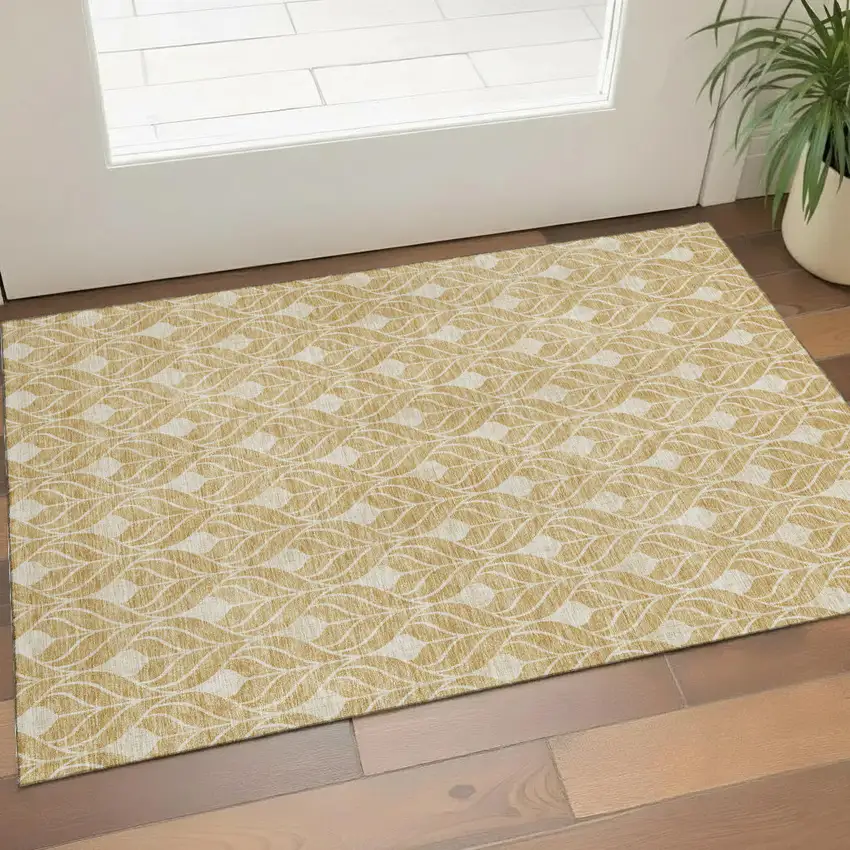 Gold And Beige Geometric Washable Area Rug With UV Protection Photo 1