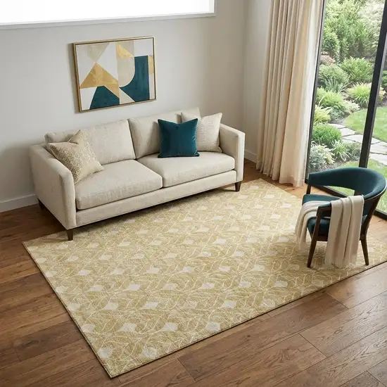 Gold And Beige Geometric Washable Area Rug With UV Protection Photo 1
