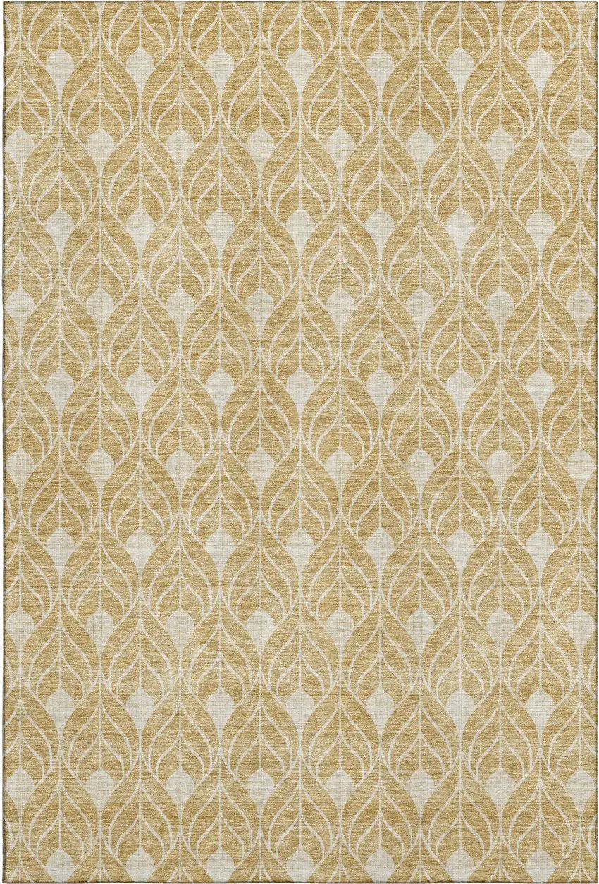Gold And Beige Geometric Washable Area Rug With UV Protection Photo 1