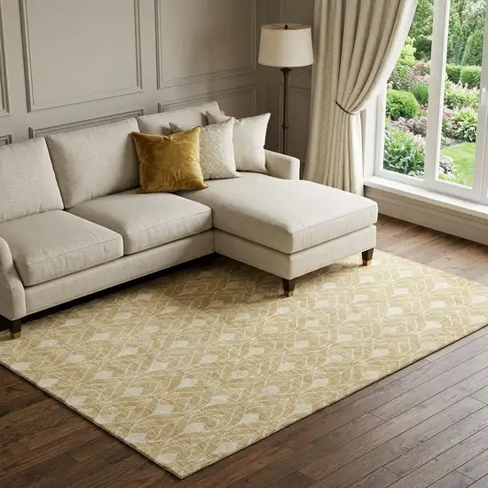 Gold And Beige Geometric Washable Area Rug With UV Protection Photo 1