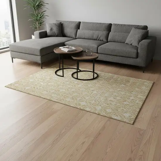 Gold And Beige Geometric Washable Area Rug With UV Protection Photo 2