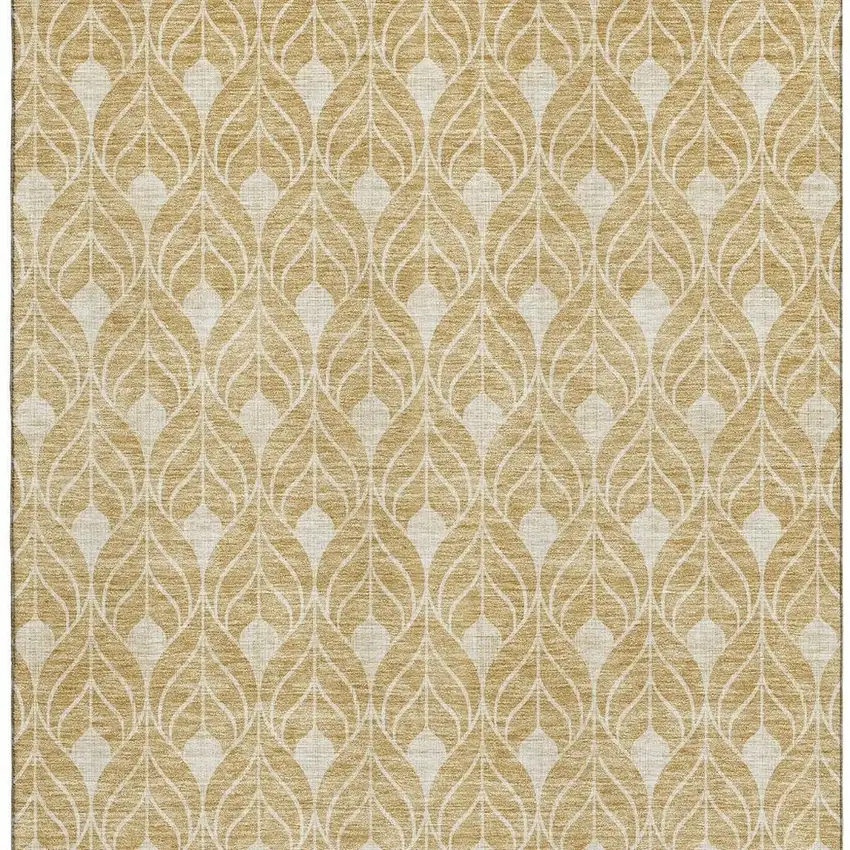 Gold And Beige Geometric Washable Area Rug With UV Protection Photo 3