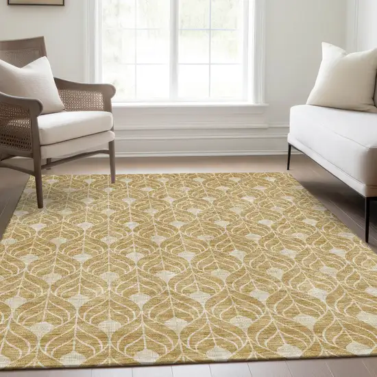 Gold And Beige Geometric Washable Area Rug With UV Protection Photo 5