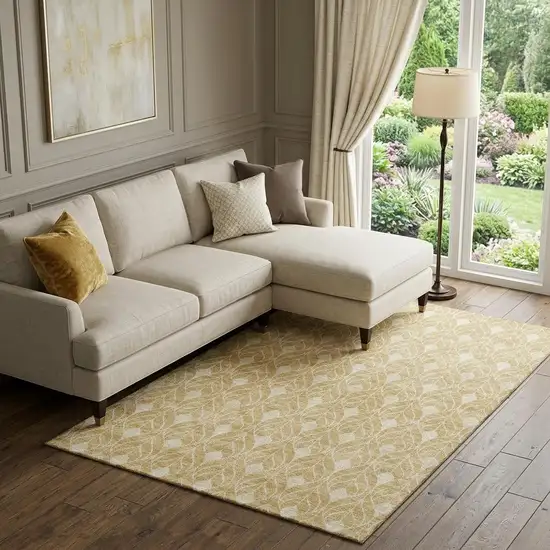 Gold And Beige Geometric Washable Area Rug With UV Protection Photo 1