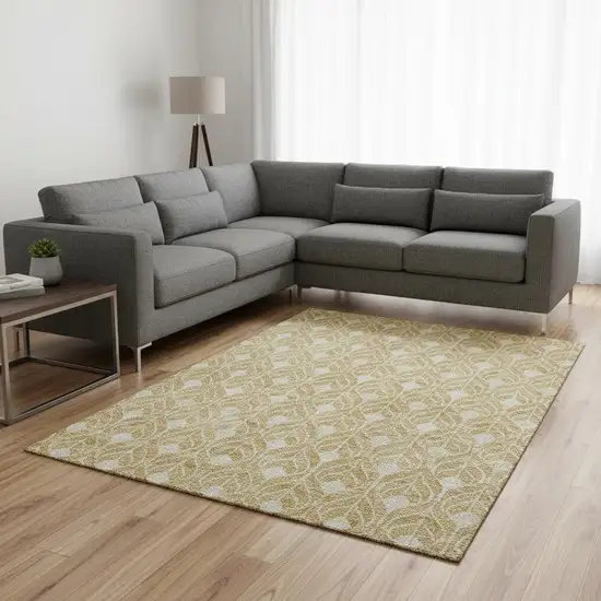 Gold And Beige Geometric Washable Area Rug With UV Protection Photo 2