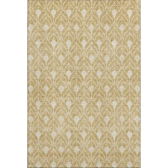 Gold And Beige Geometric Washable Area Rug With UV Protection Photo 1