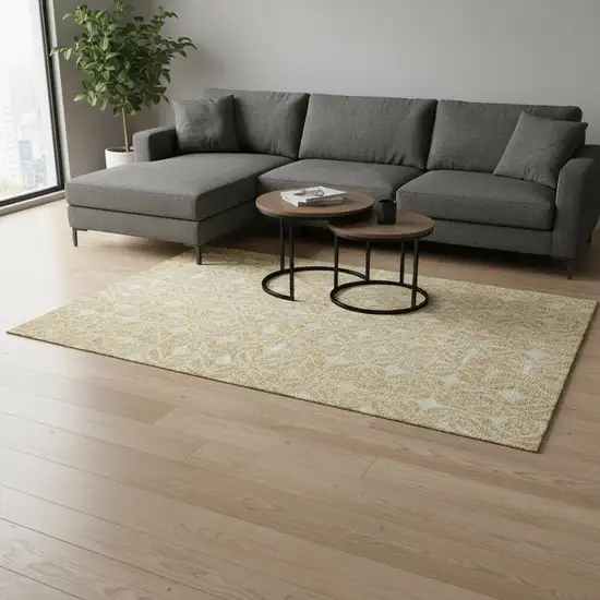 Gold And Beige Geometric Washable Area Rug With UV Protection Photo 2