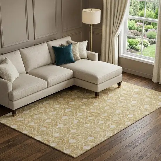 Gold And Beige Geometric Washable Area Rug With UV Protection Photo 1