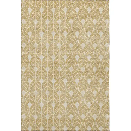 Gold And Beige Geometric Washable Area Rug With UV Protection Photo 3