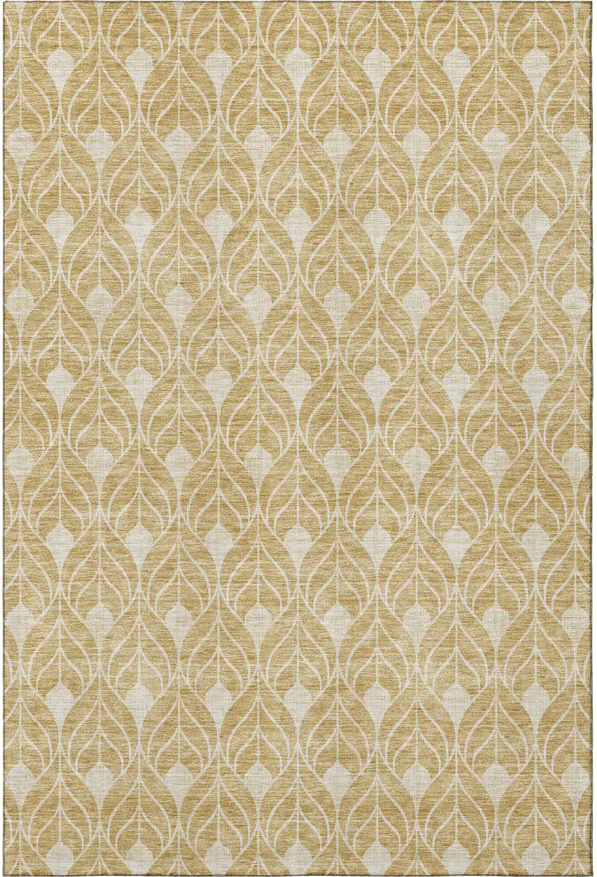 Gold And Beige Geometric Washable Area Rug With UV Protection Photo 3