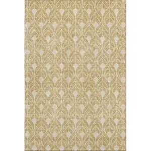 Photo of Gold And Beige Geometric Washable Area Rug With UV Protection