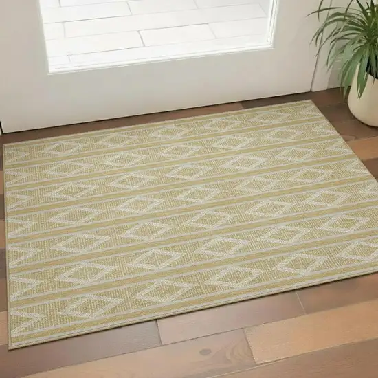 Gold And Beige Geometric Washable Area Rug With UV Protection Photo 2