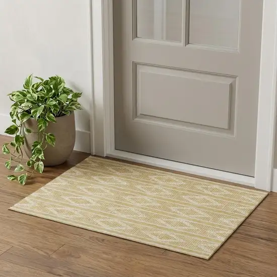 Gold And Beige Geometric Washable Area Rug With UV Protection Photo 1