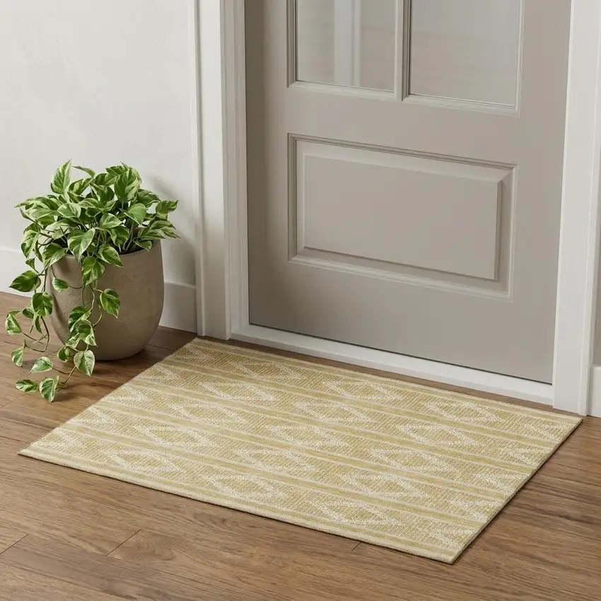 Gold And Beige Geometric Washable Area Rug With UV Protection Photo 1