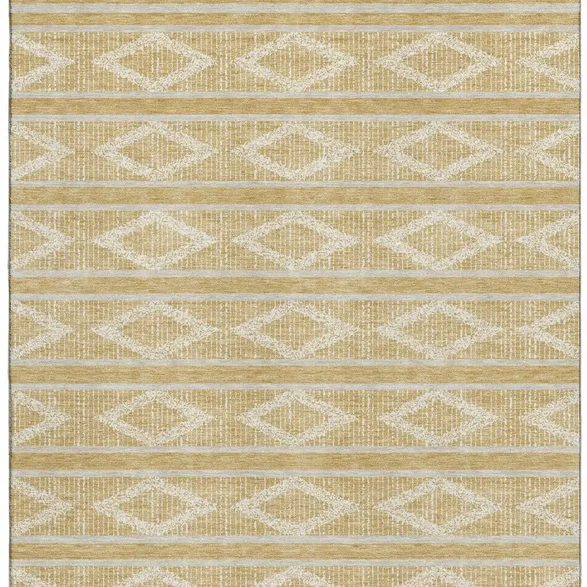 Gold And Beige Geometric Washable Area Rug With UV Protection Photo 3