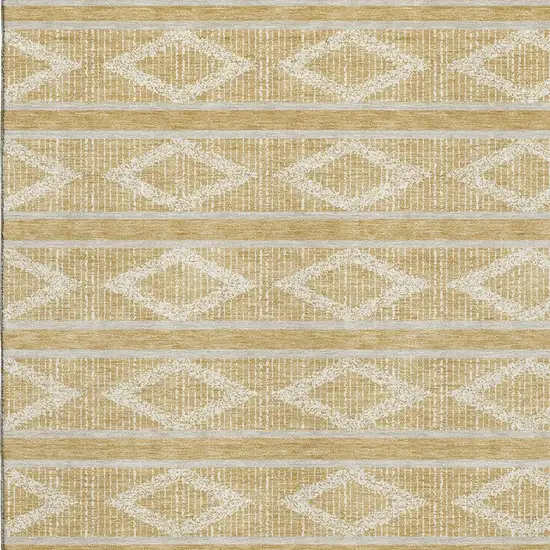 Gold And Beige Geometric Washable Area Rug With UV Protection Photo 2