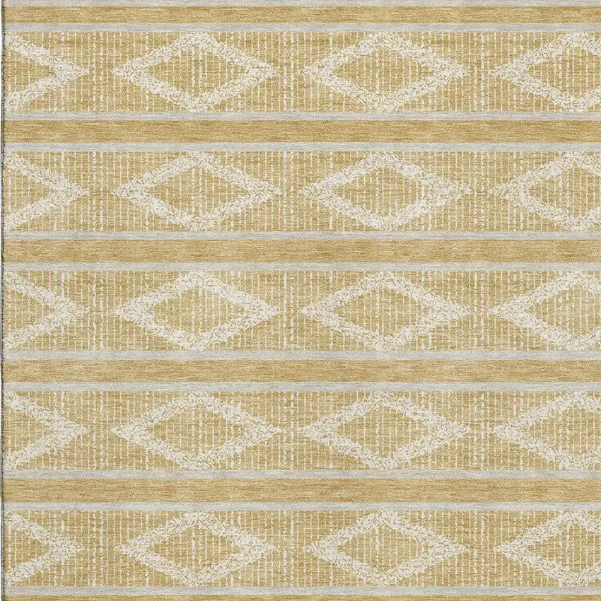Gold And Beige Geometric Washable Area Rug With UV Protection Photo 2