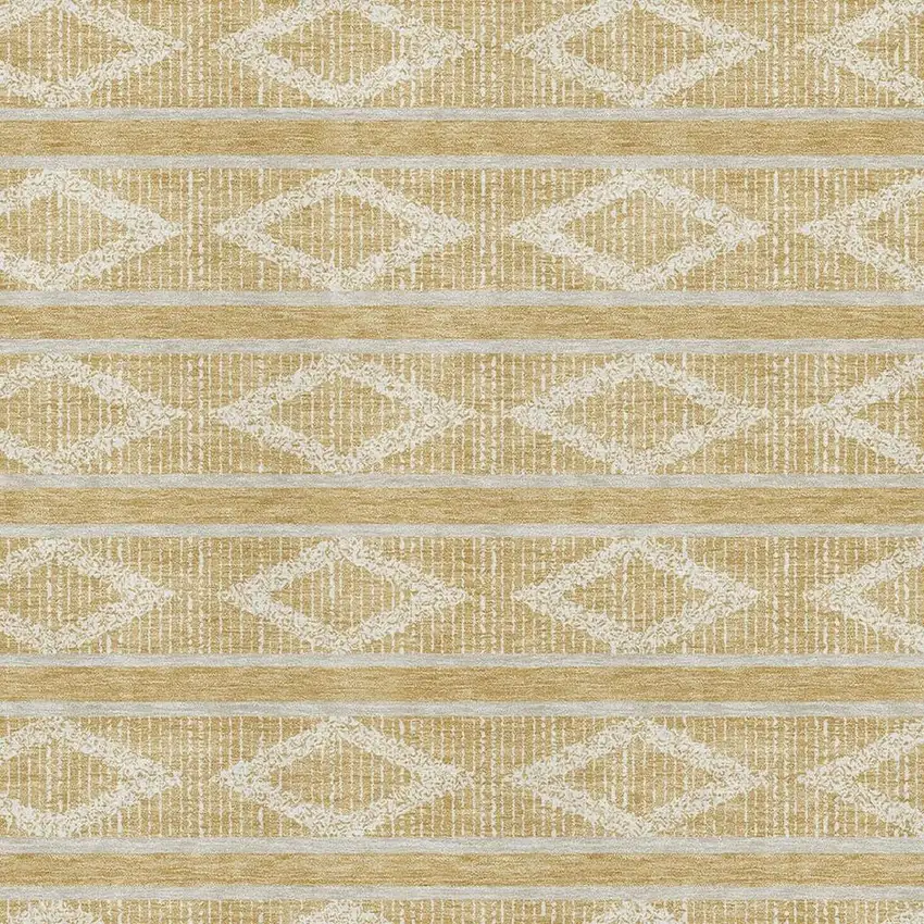 Gold And Beige Geometric Washable Area Rug With UV Protection Photo 2