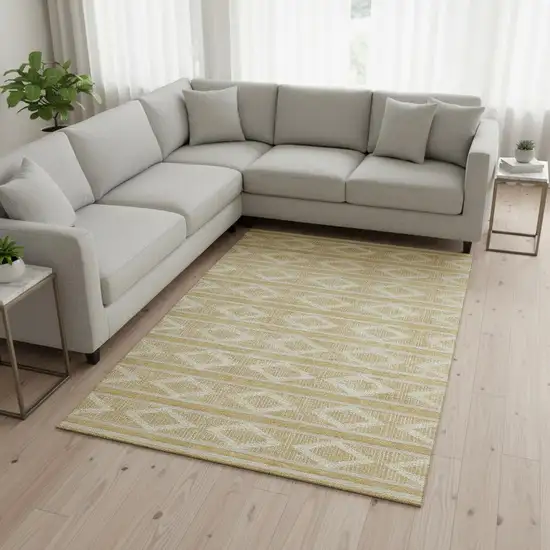 Gold And Beige Geometric Washable Area Rug With UV Protection Photo 2