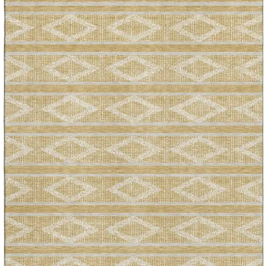 Gold And Beige Geometric Washable Area Rug With UV Protection Photo 2