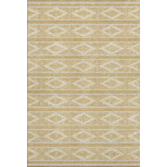 Gold And Beige Geometric Washable Area Rug With UV Protection Photo 1