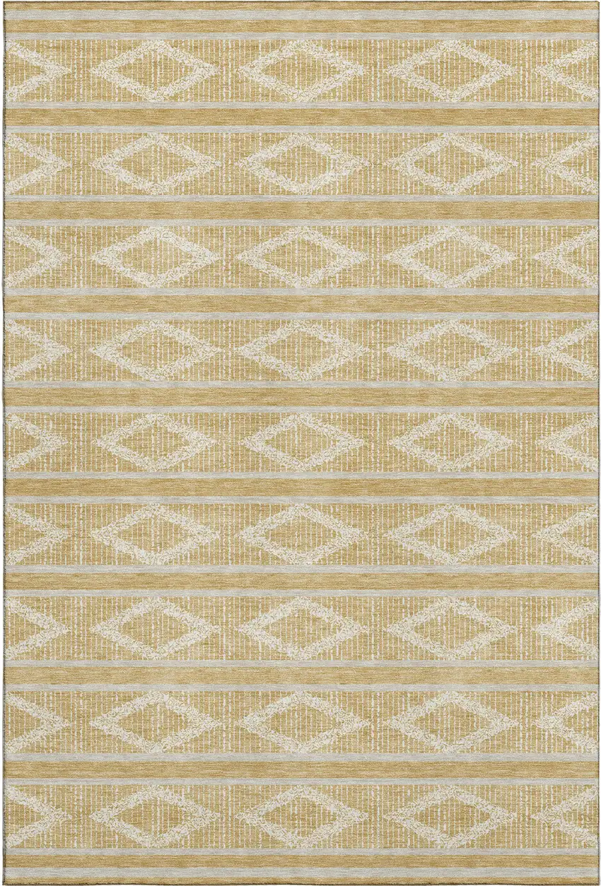 Gold And Beige Geometric Washable Area Rug With UV Protection Photo 1