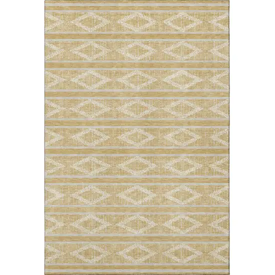 Gold And Beige Geometric Washable Area Rug With UV Protection Photo 3