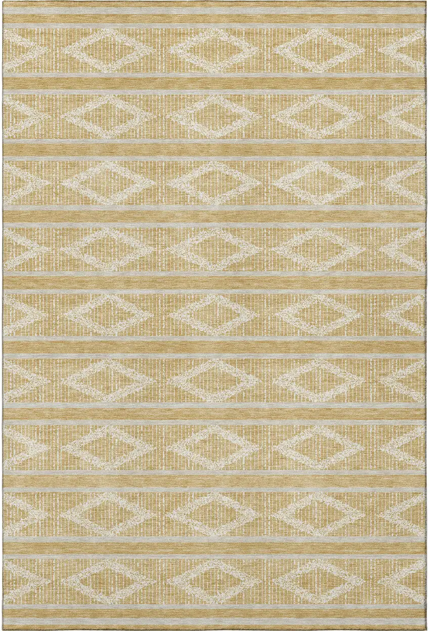 Gold And Beige Geometric Washable Area Rug With UV Protection Photo 3