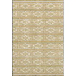 Photo of Gold And Beige Geometric Washable Area Rug With UV Protection